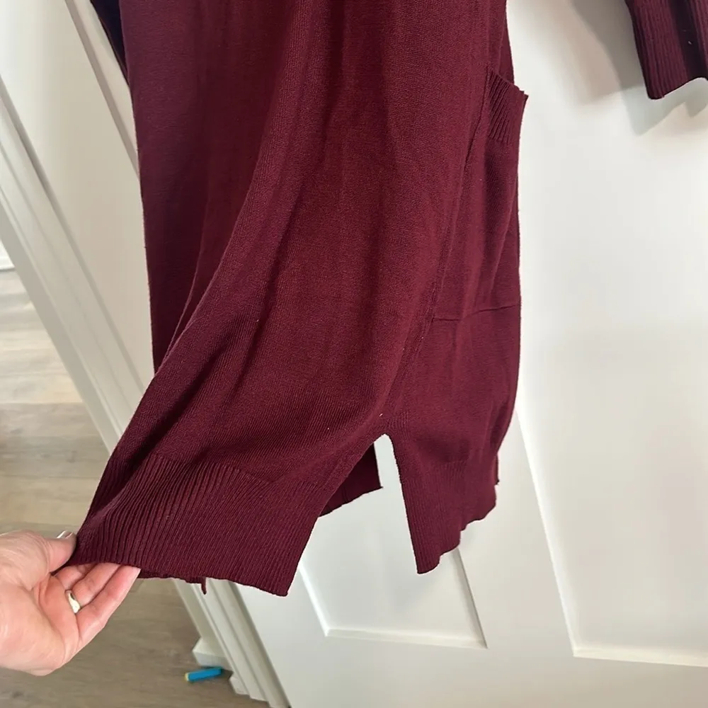 Cherish Women's Size M Open Front Longline Cardigan Sweater Maroon Red Ribbed - Image 8