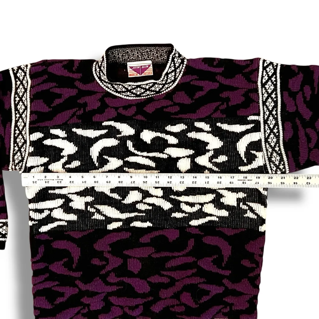 Vtg 80s Mock Turtle Neck Sweater Funky Cosby Style Grandpacore Retro Purple/Blk Purple Size M - Image 6