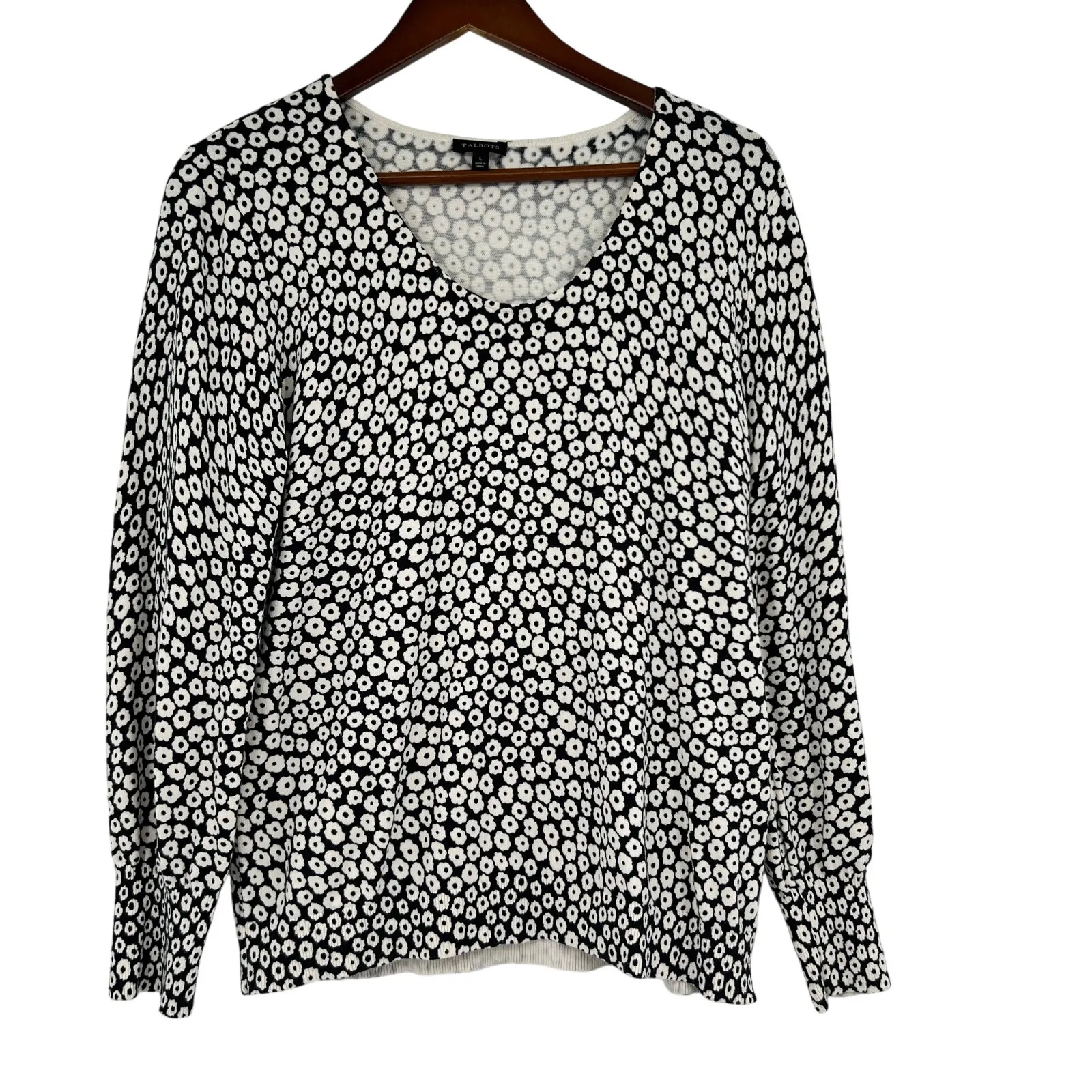 Talbots COTTON SOFT V-NECK pullover SWEATER DITSY FLORAL neutral soft size large - Image 2