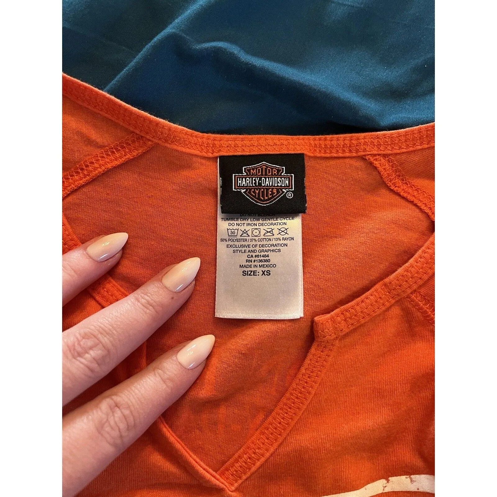 Harley Davidson T Shirt Orange & White Striped Sleeves Women XS Baton Rouge LA - Image 6