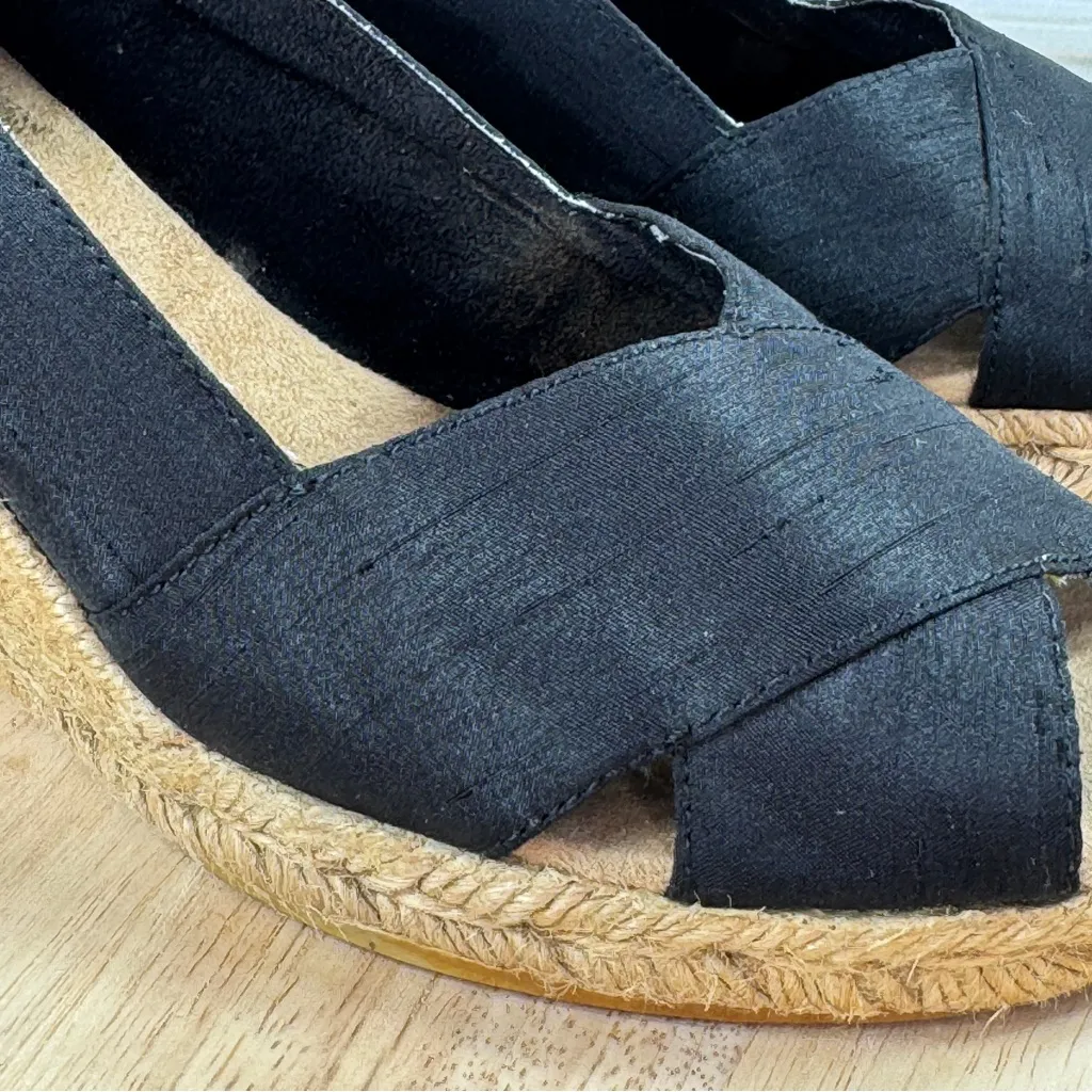 White Mountain Dupioni Fabric Peep‎ Toe Espadrille Wedge Heels Black 9 - Image 7