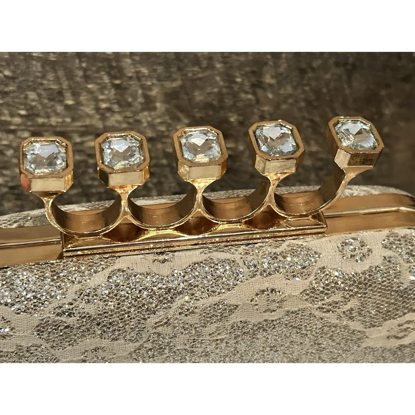 GIANNI BINI Champagne Glitter Mini Bag Purse Crossbody Knuckle Clutch NEW - Image 3