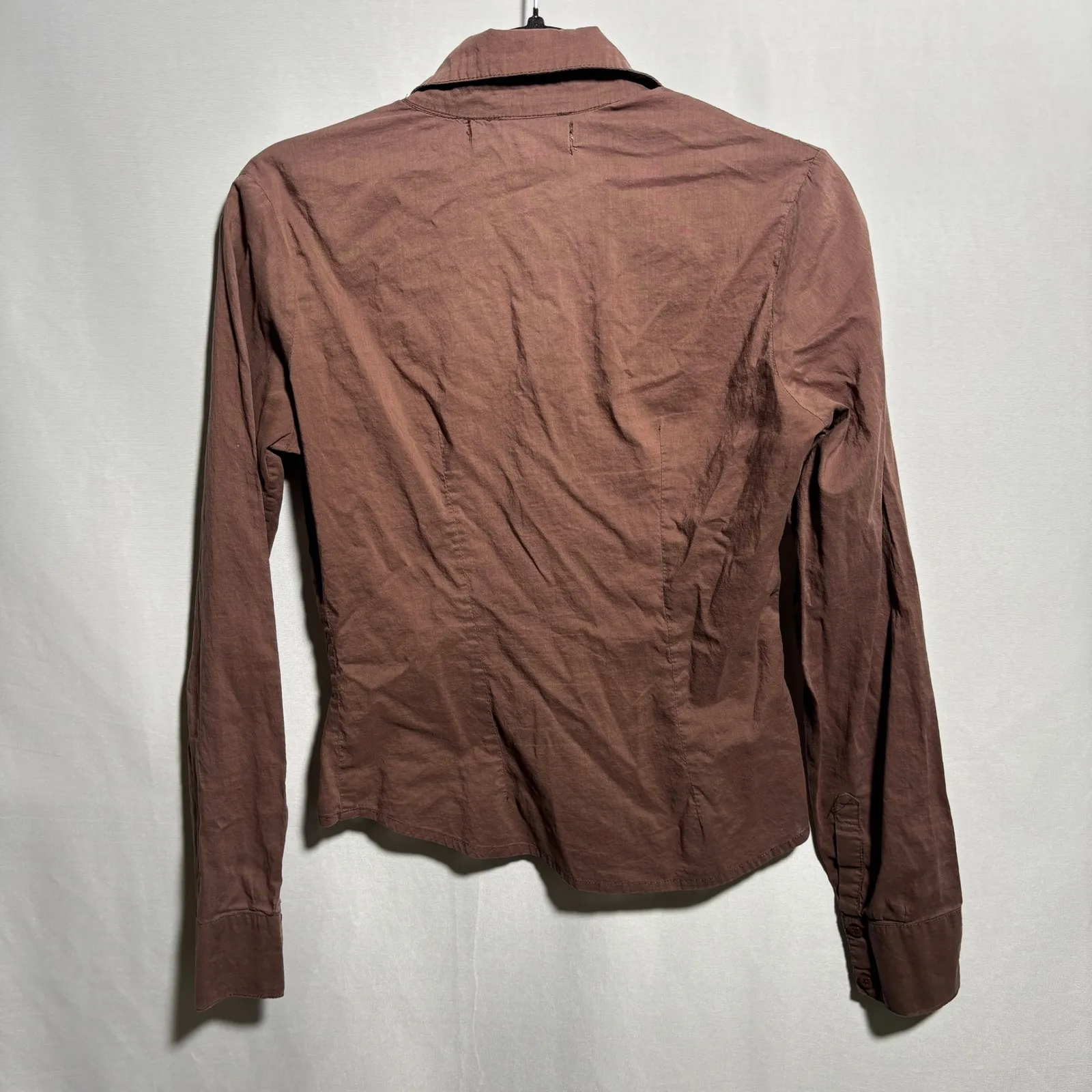 VTG Y2K Brown Long Sleeve Button Up Top Pink Lace Beaded Fairy Boho S Embroidery - Image 2