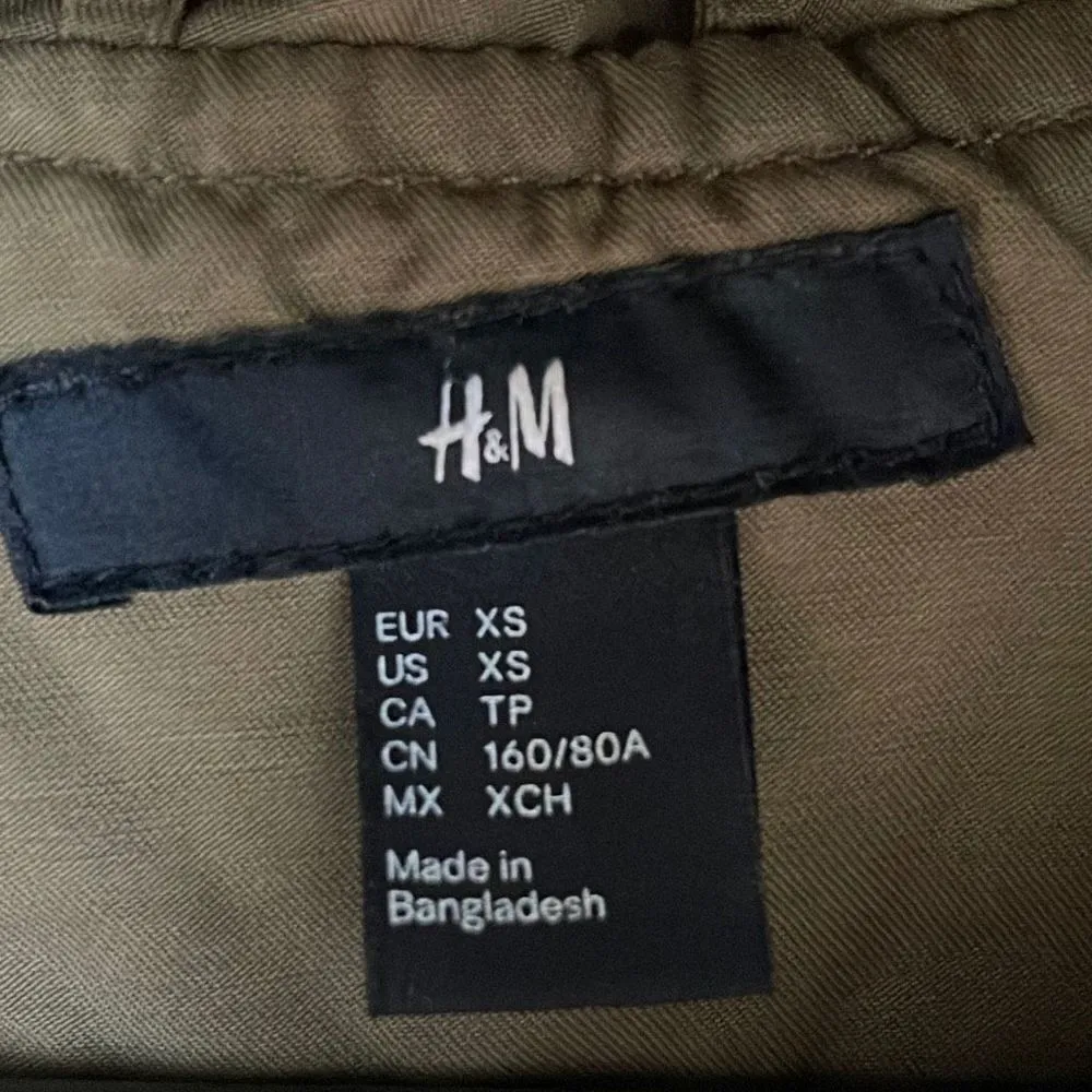H&M Womens Parka Jacket Hooded Full Zip Tie Waist‎ Adjustable Army Green Size XS - Image 7
