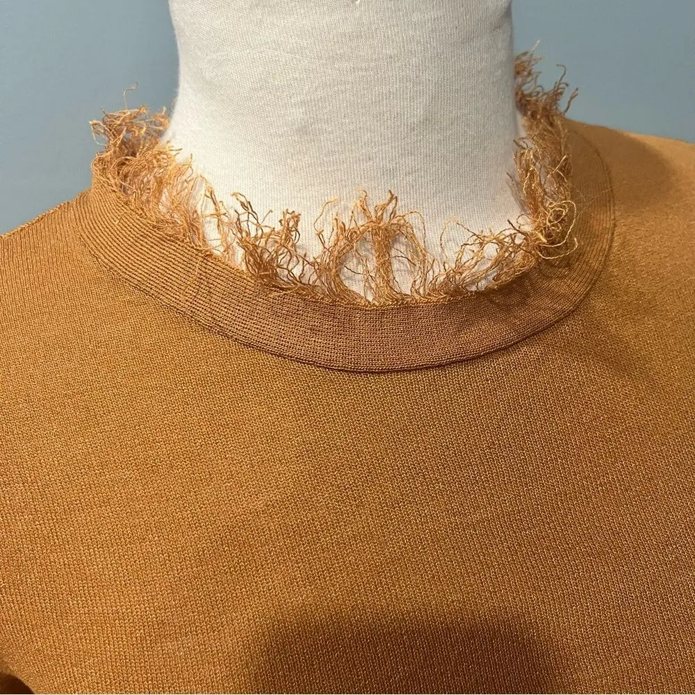 Honey Punch Mustard Yellow Split Back Fringe Trimmed 3/4 Sleeve Blouse Size XS - Image 5