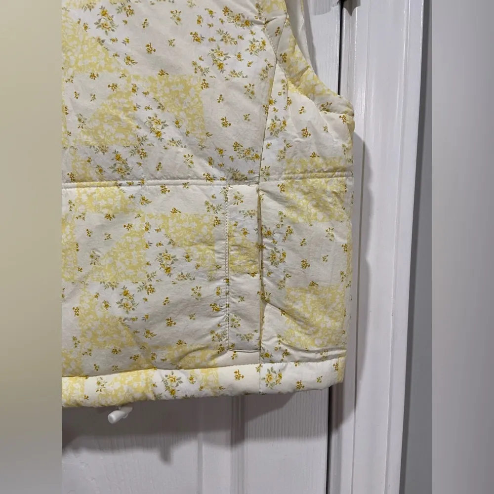 NWT Thread & Supply Size S Yellow Floral Patchwork Cropped Luff Vest Full Zip - Image 6