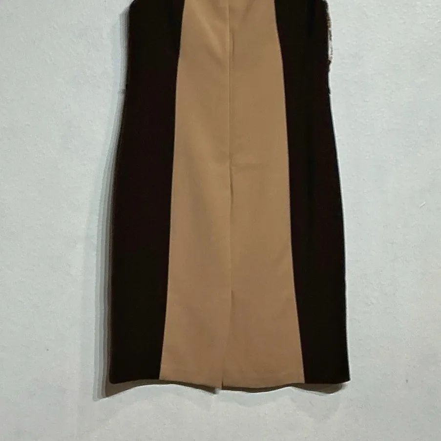 Anne Klein Tan Colorblock Panel Sleeveless Midi Sheath Dress Sz 12 - Image 8