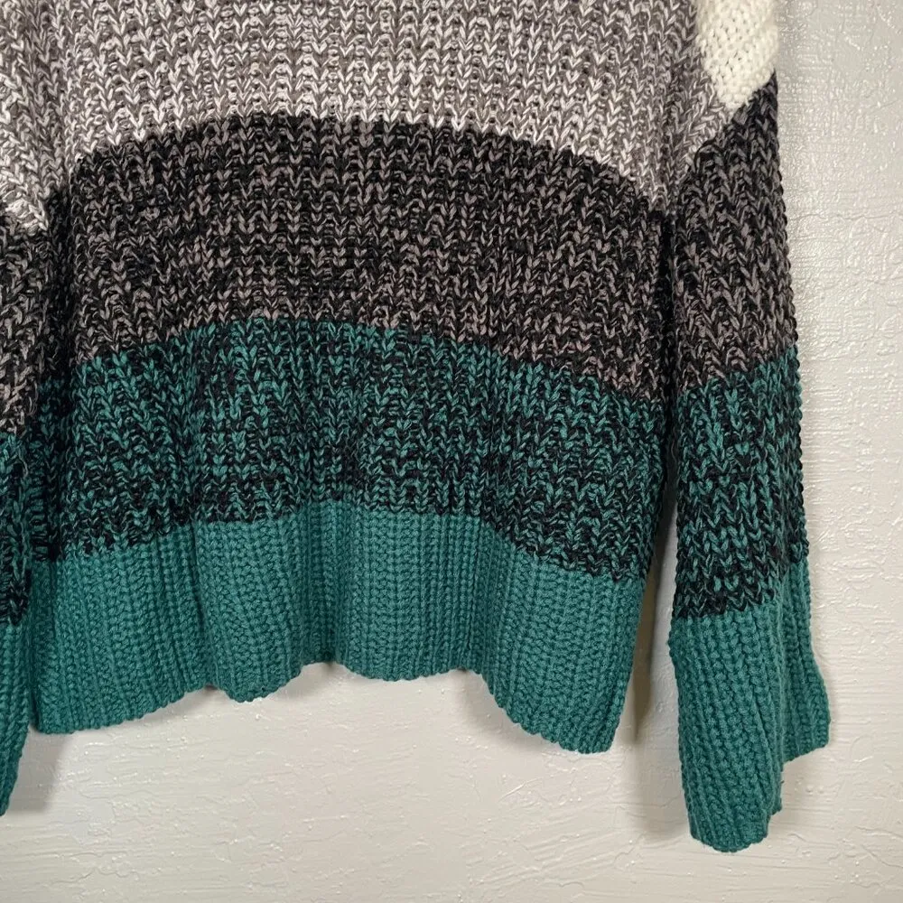 Lane Bryant Women Plus Size 18/ 20 White Gray Green Stripe Sweater Turtleneck - Image 6