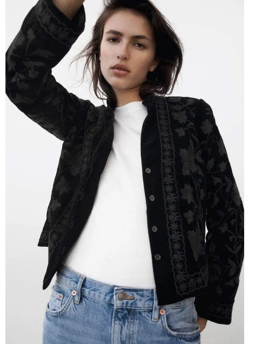 ZARA Black Velvet Embroidered Kimono Jacket - Image 3