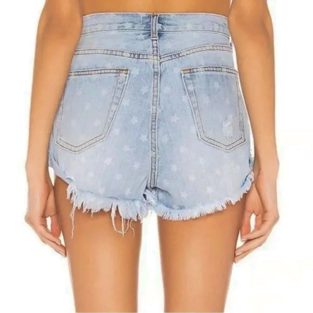 SUPERDOWN Revolve Kenzie Star Print Distressed Denim Jean Shorts High Rise - Image 2