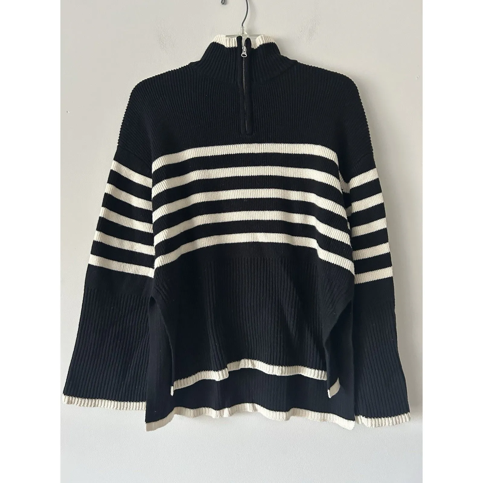 Rails Tessa Sweater Wool & Cotton Striped Onyx Ivory Stripe Preppy Size Small - Image 2