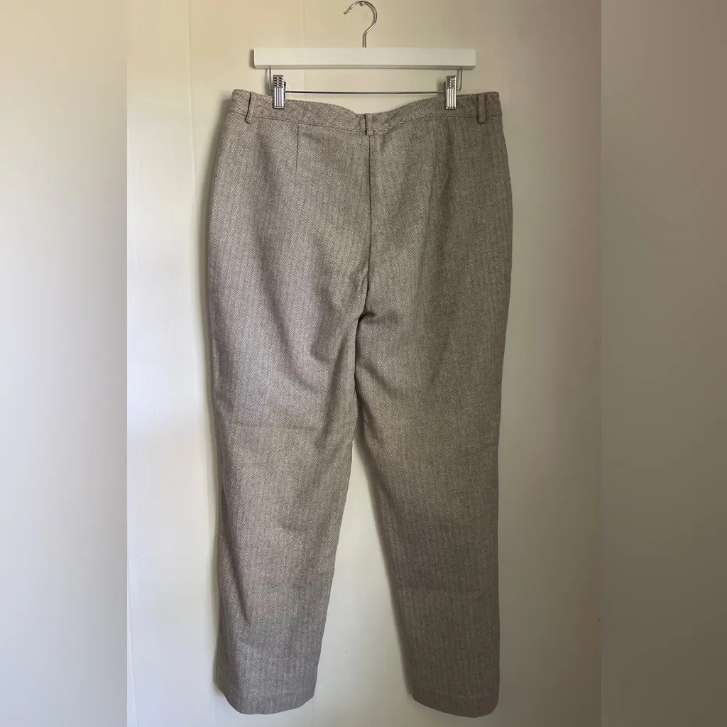 LL Bean Classic Fit Herringbone Pants Tan Womens 14 Flat Front Trousers Straight - Image 7