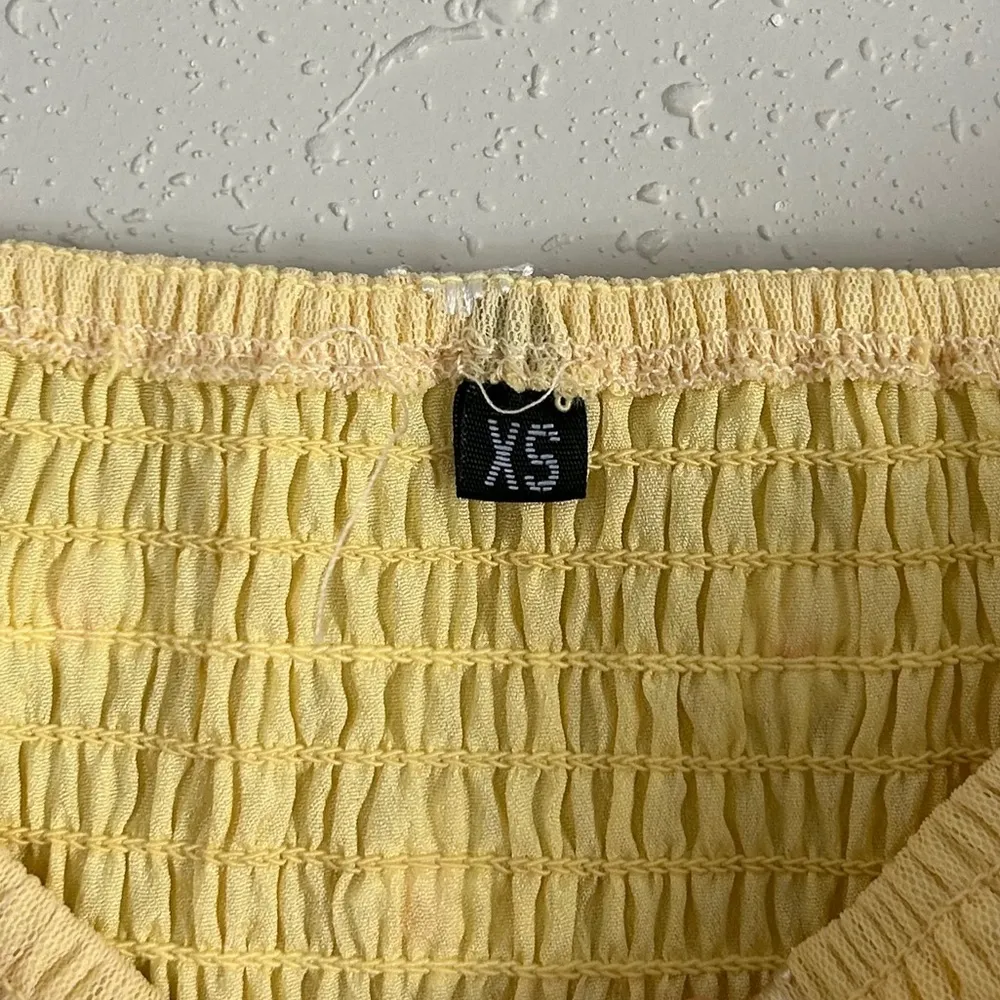 Yellow Pastel Floral Smocked Puff Sleeve Midi Dress Spring Easter Formal XS - Image 2