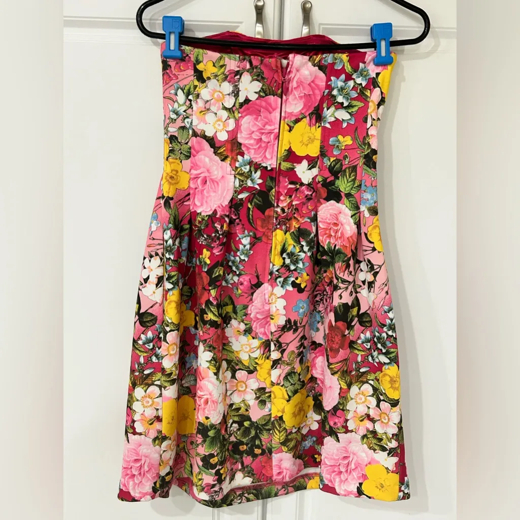 New York & Co. Floral Stretch Bodycon Strapless Midi Dress Sz S Pink Pockets - Image 2