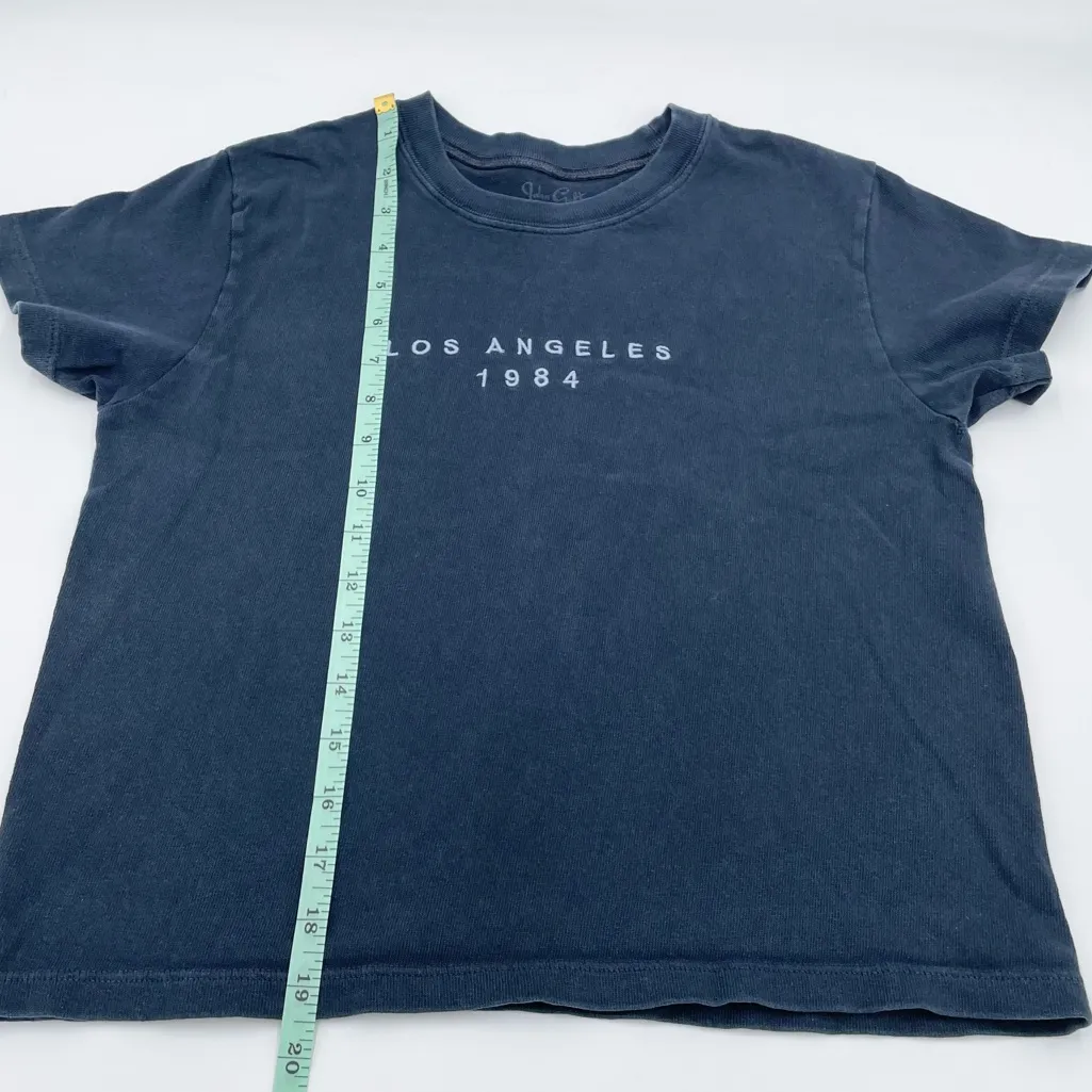 Brandy Melville John Galt Los Angeles 1984 T-Shirt One Size Navy Blue Baby Tee - Image 7