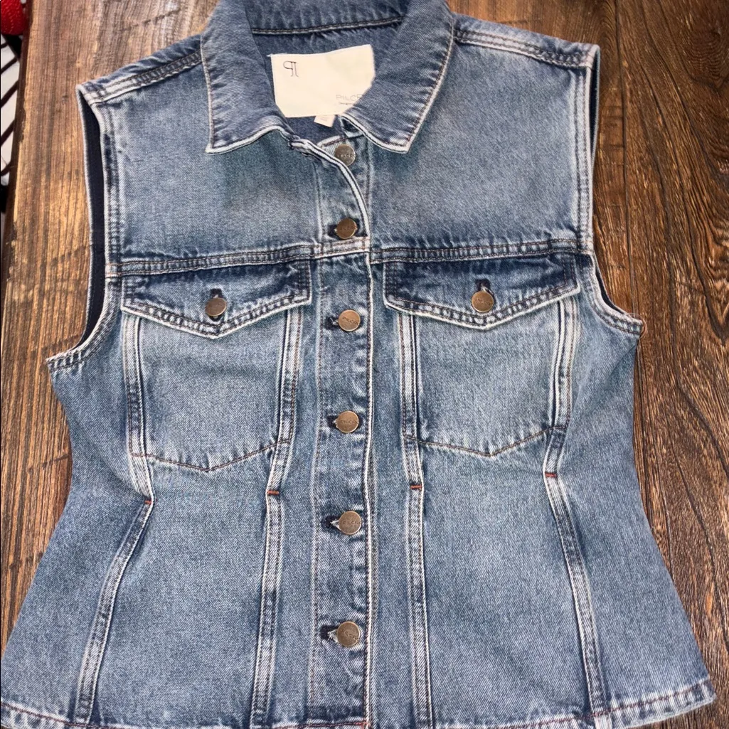 Anthropologie Pilcro Strong Shoulder Peplum Denim Vest Blue Medium NWT - Image 3