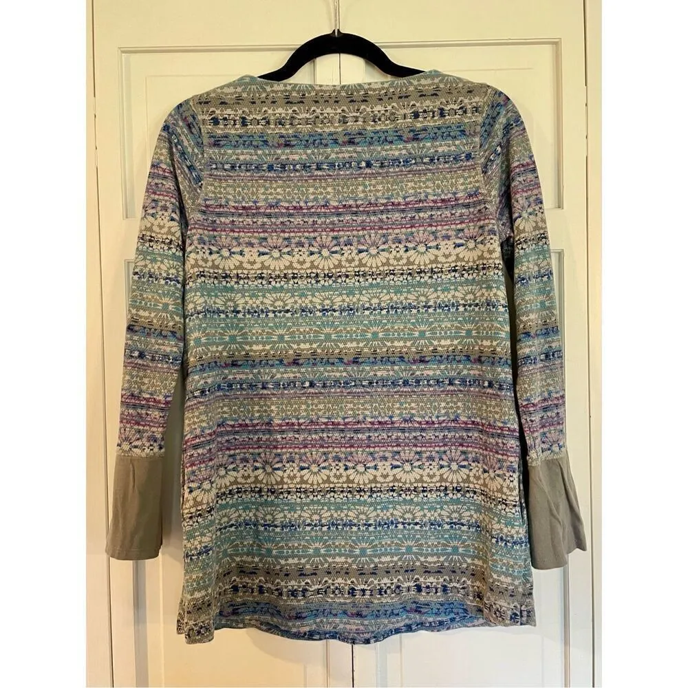 J. Jill waffled fair isle purple blue long sleeve blouse xs - Image 7
