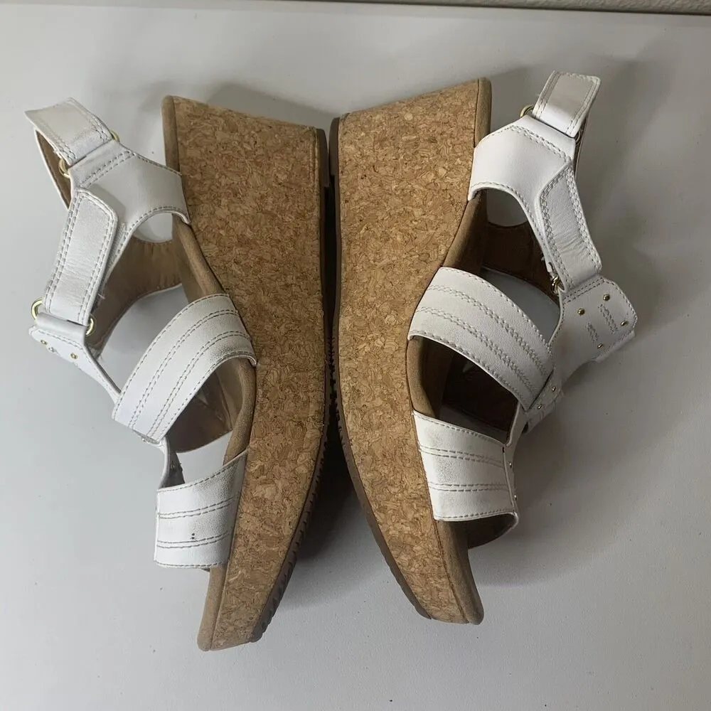 Collection Soft Cushion Women’s Sz 9 White Double Hook Loop Cork Wedges - Image 6