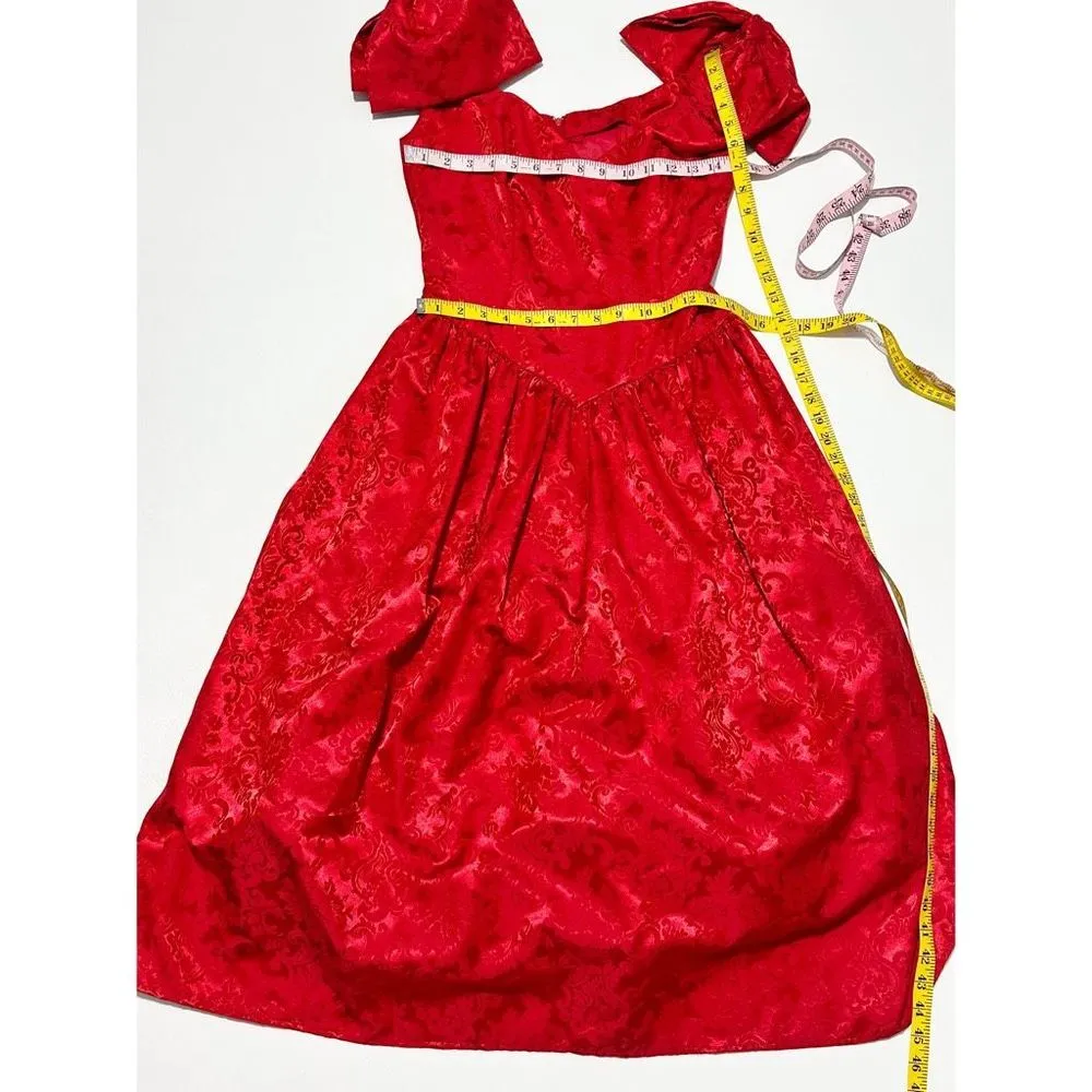 Jessica McClintock  Gunne Sax Vintage 80s Juniors Bow Tea Dress Size 9/10 Red - Image 9