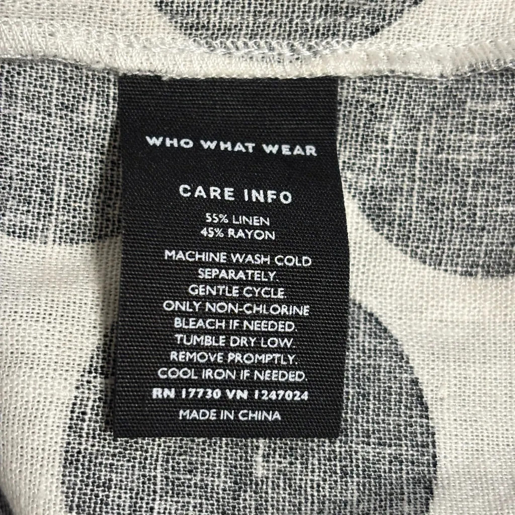 Who What Wear XL Black White Polka Dot Linen Blend Midi Dress - Image 3