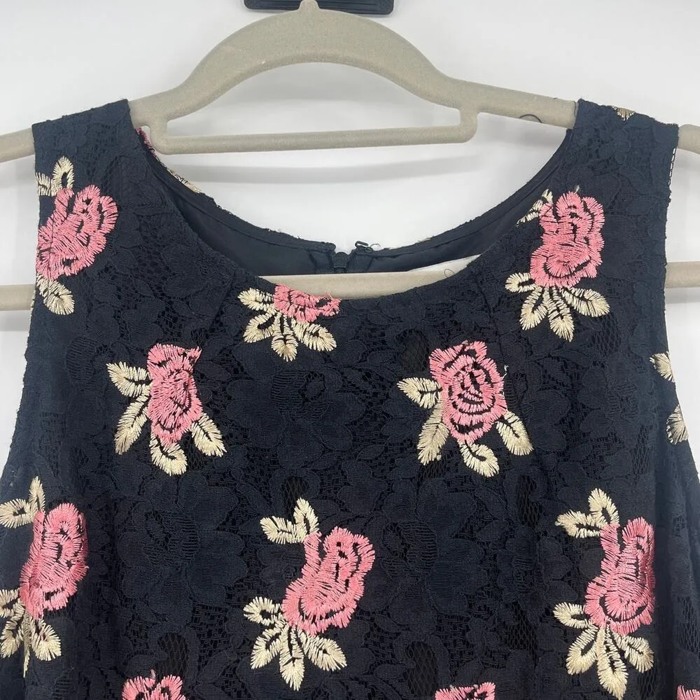 ELLE Lace Floral Dress Sz 10 Black Dainty CottageCore Embroidered Fairy Grunge - Image 5