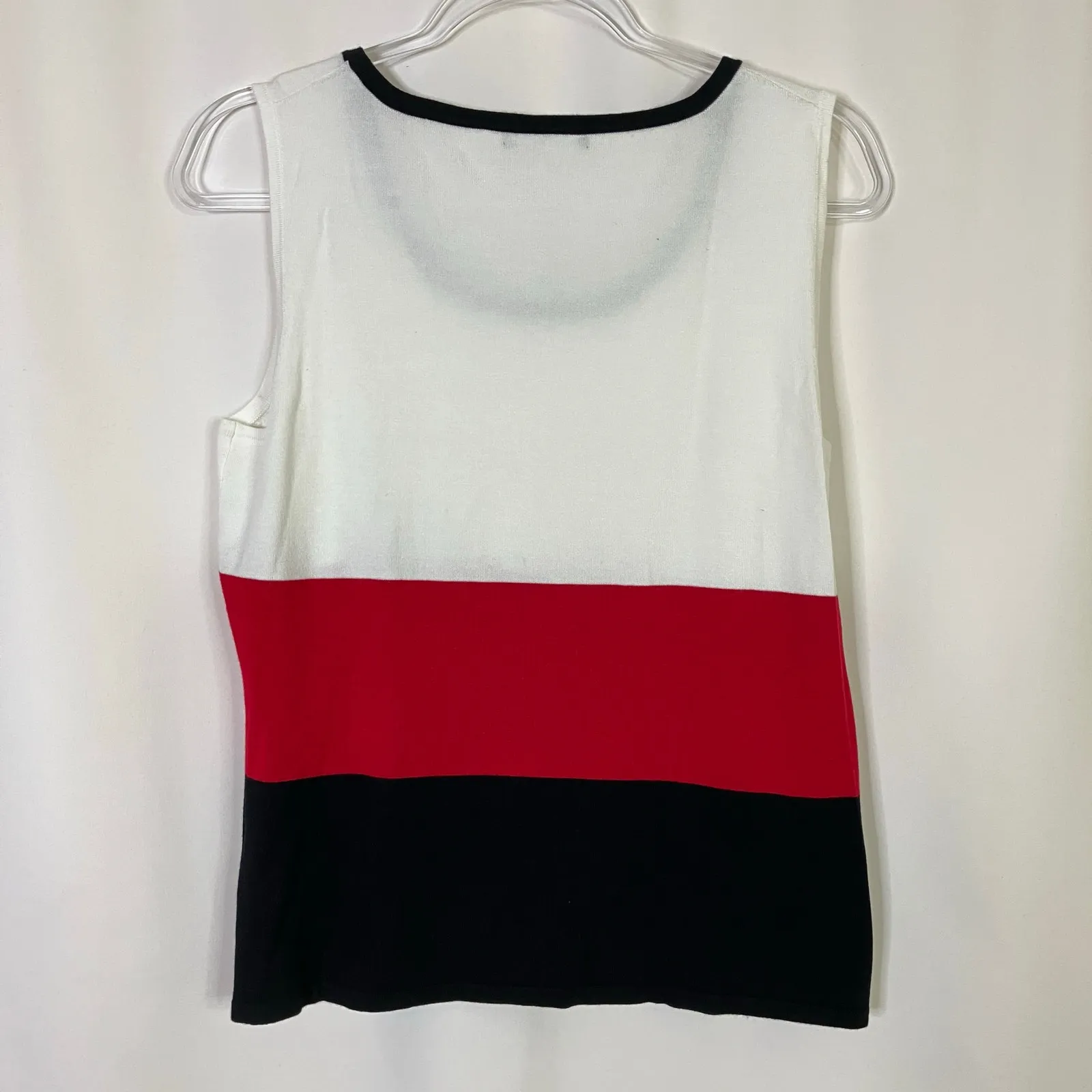 Cable & Gauge Colorblock Knit Tank Top White Red Black Rayon Blend Womens Large - Image 5