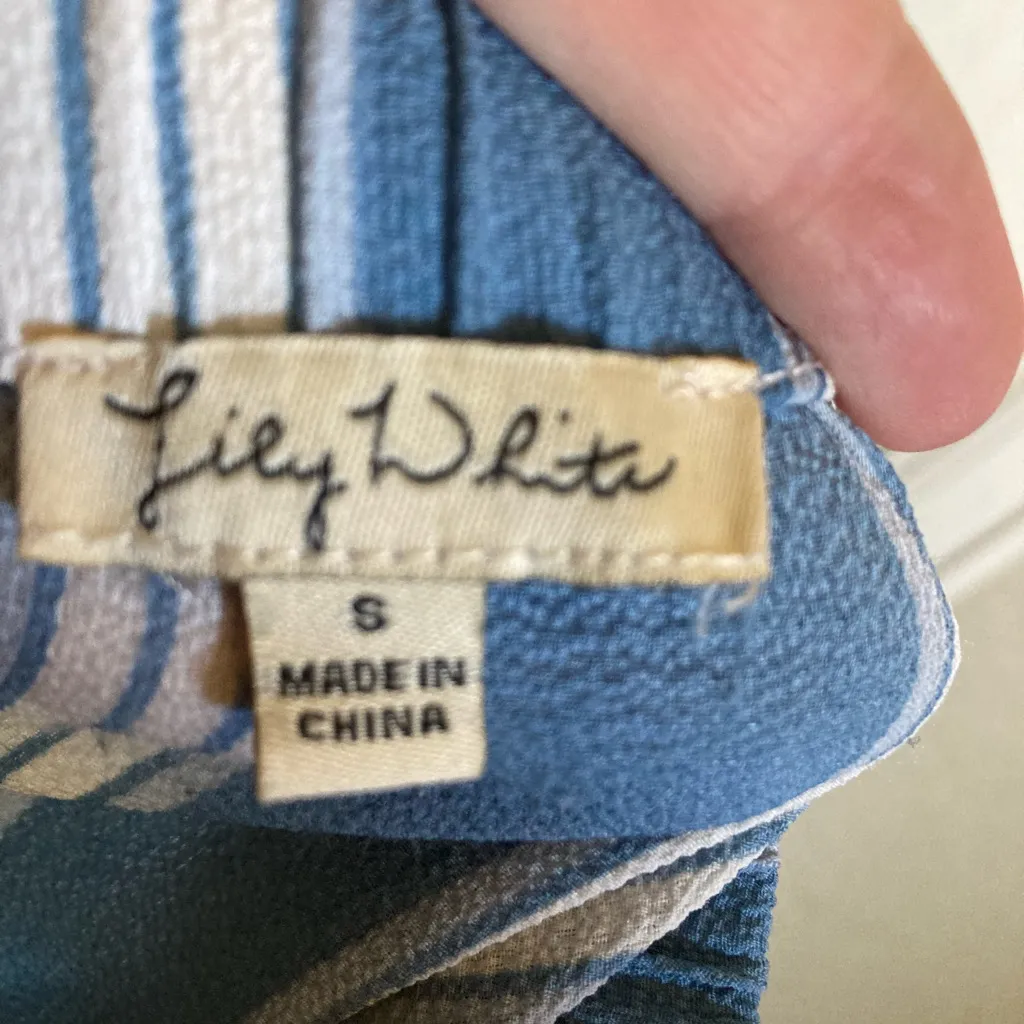 🌞Lily White Slate Blue with White Vertical Strips Off Shoulder Blouse #Bl - Image 3