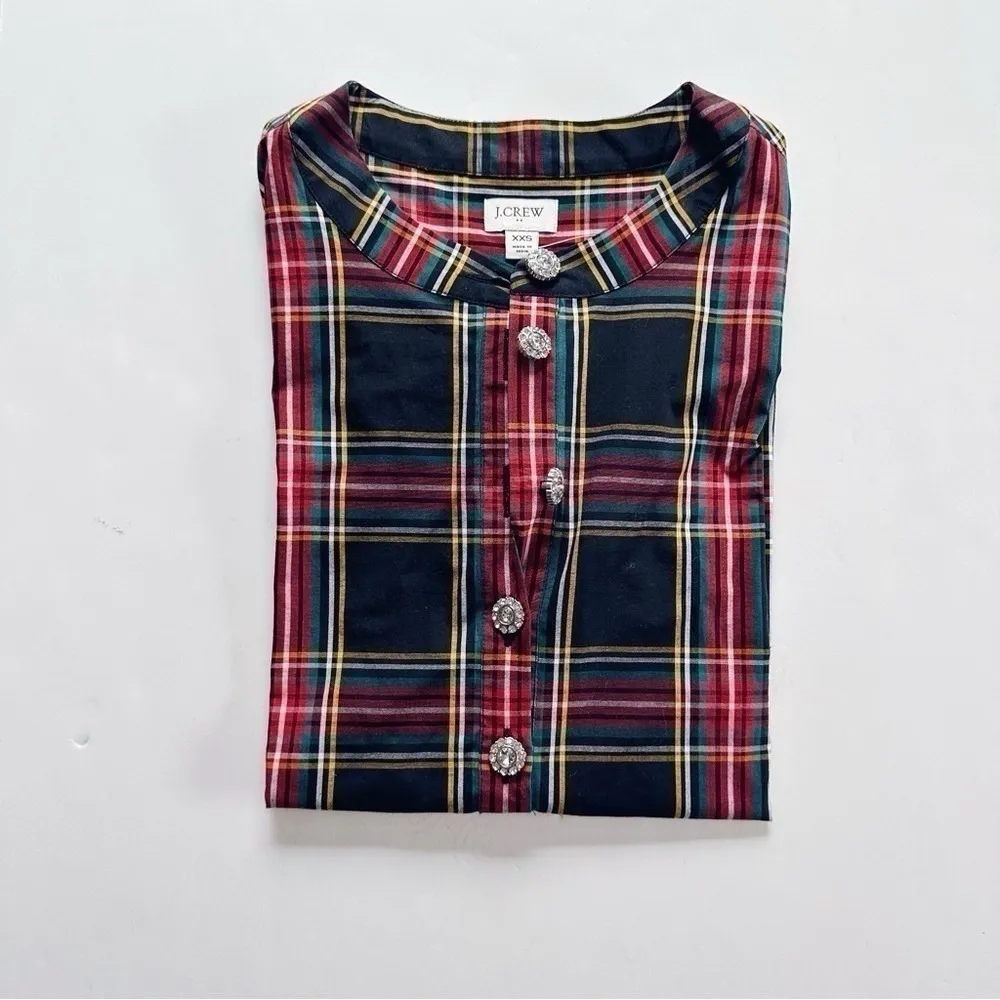 NEW J.Crew Factory Tartan Cotton Poplin Jewel Buttons Shirt Top XXS - Image 4