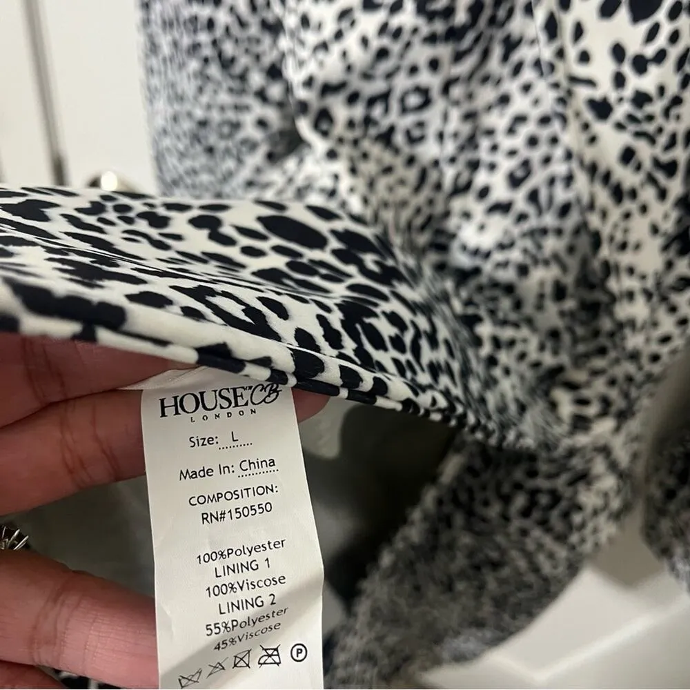 NWT House Of CB Black & White Animal Printed Satin Blazer Dress Womens Size L - Image 10