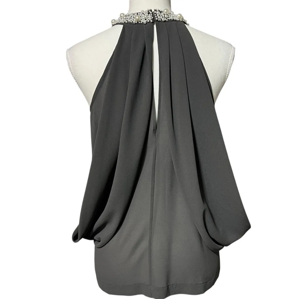 Blaque Label Faux Pearl Embellished Sheer Cape Gray Women’s Blouse Size Small - Image 4
