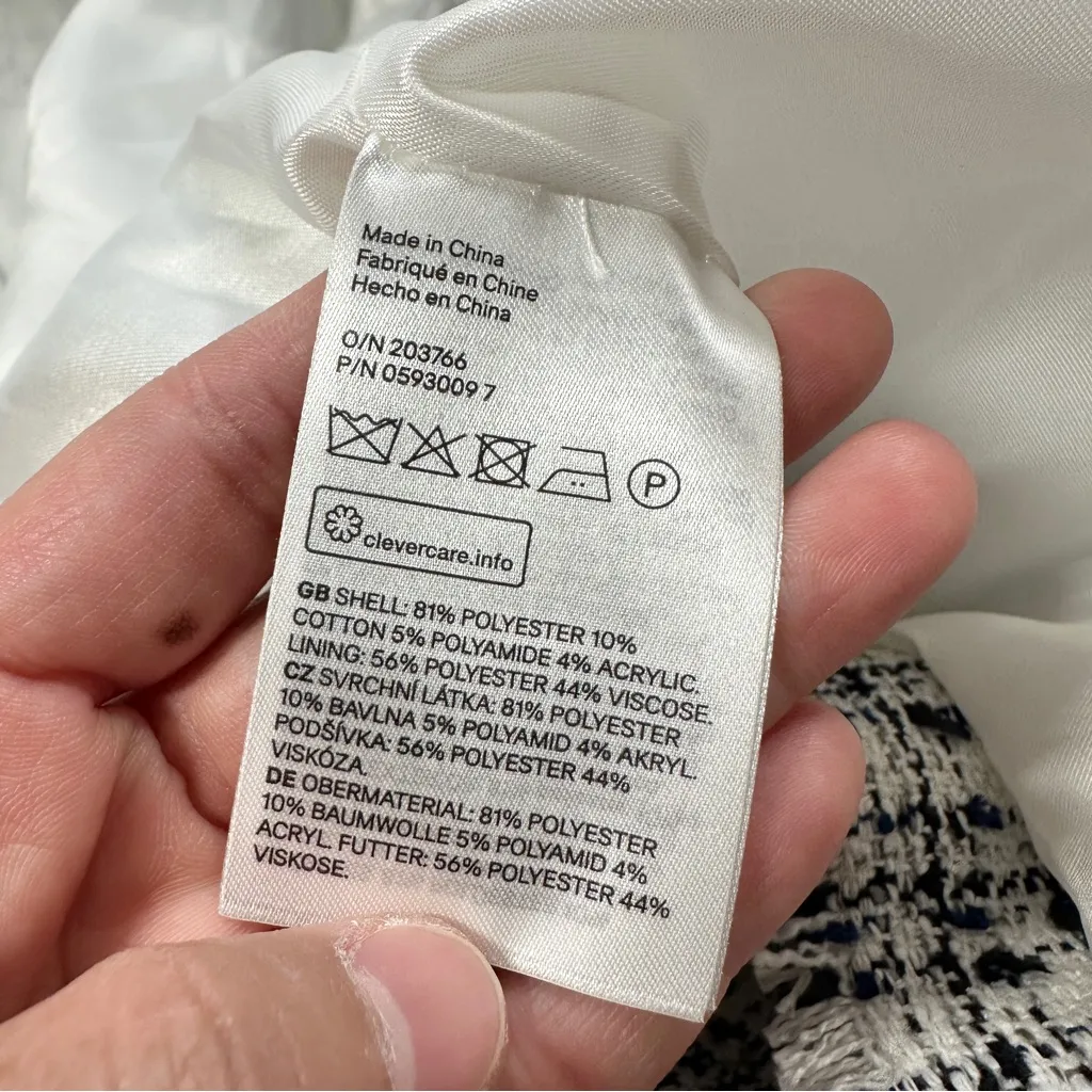 H&M Women’s Textured Tweed Speckled Blazer Jacket Fringe Lined in White Black 12 - Image 12