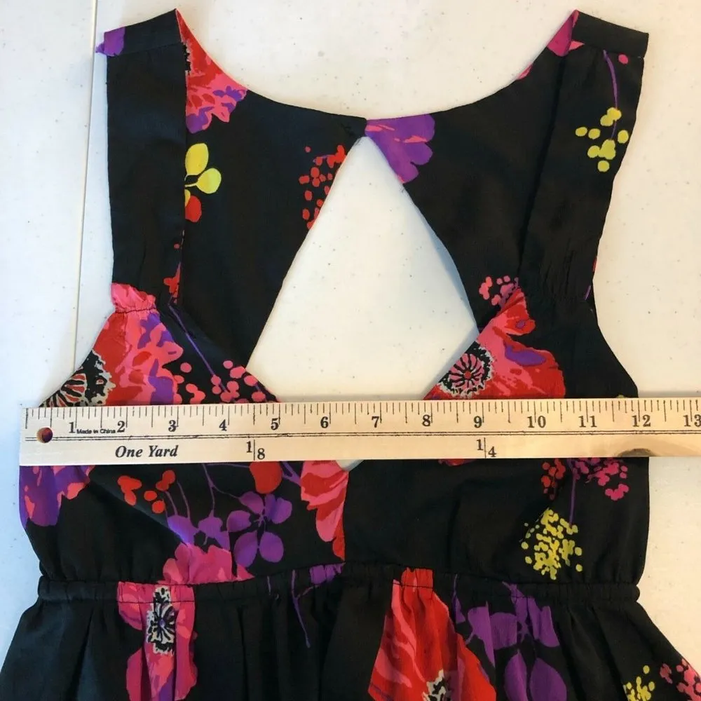 Roxy Dress A Line Open Back Sleeveless Floral V Neck Black Pink Size XS - Image 6