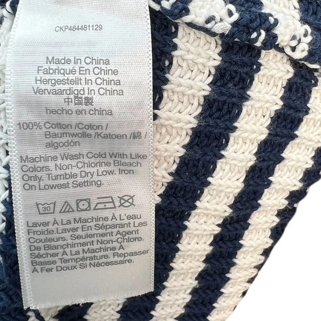 Madewell Ribbed Half-Zip Sweater in Stripe‎ Ivory White Navy Blue Size XXL - Image 13