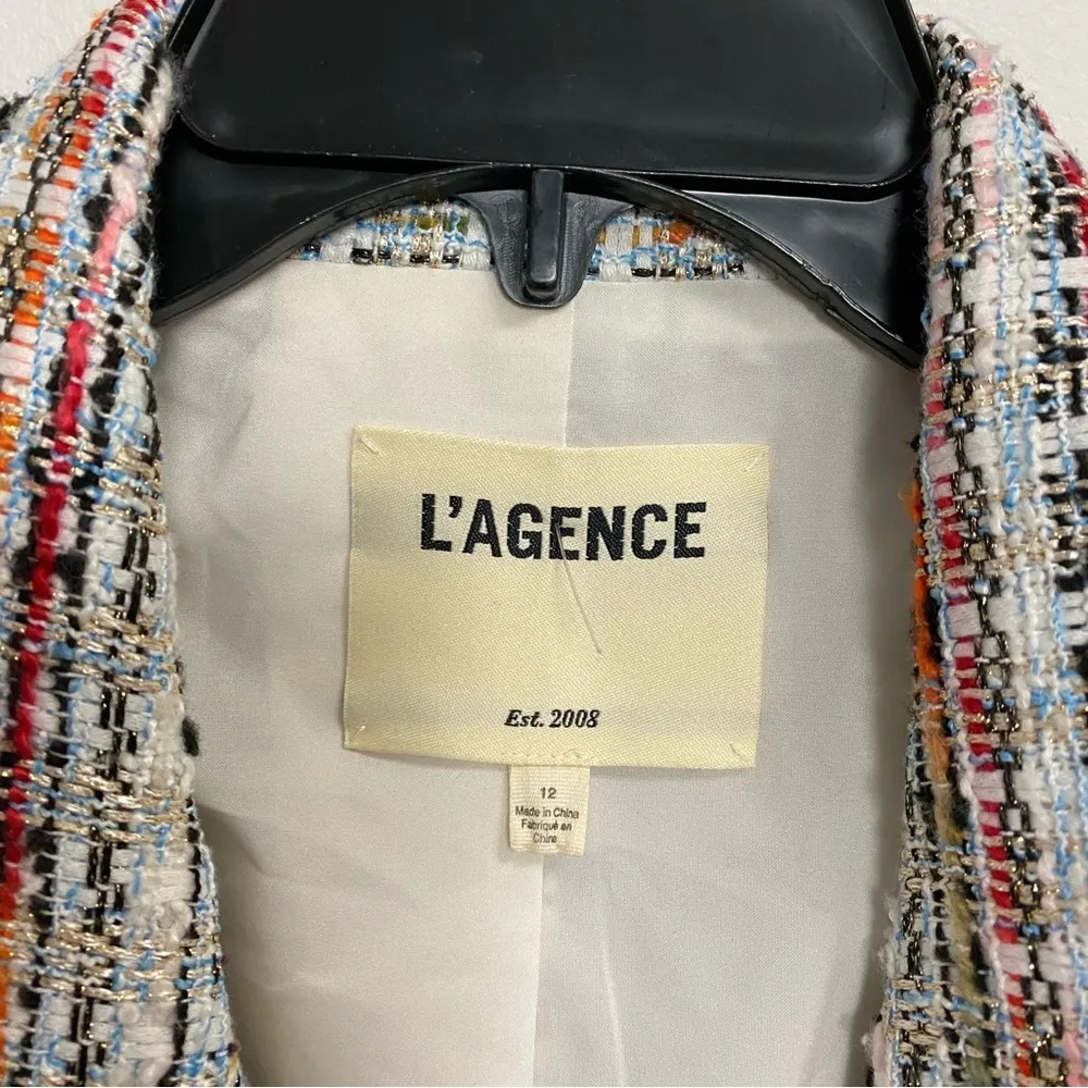 L’AGENCE Kenzie Tweed Multicolor Cream Blazer Gold Hardware Size 12 - Image 3
