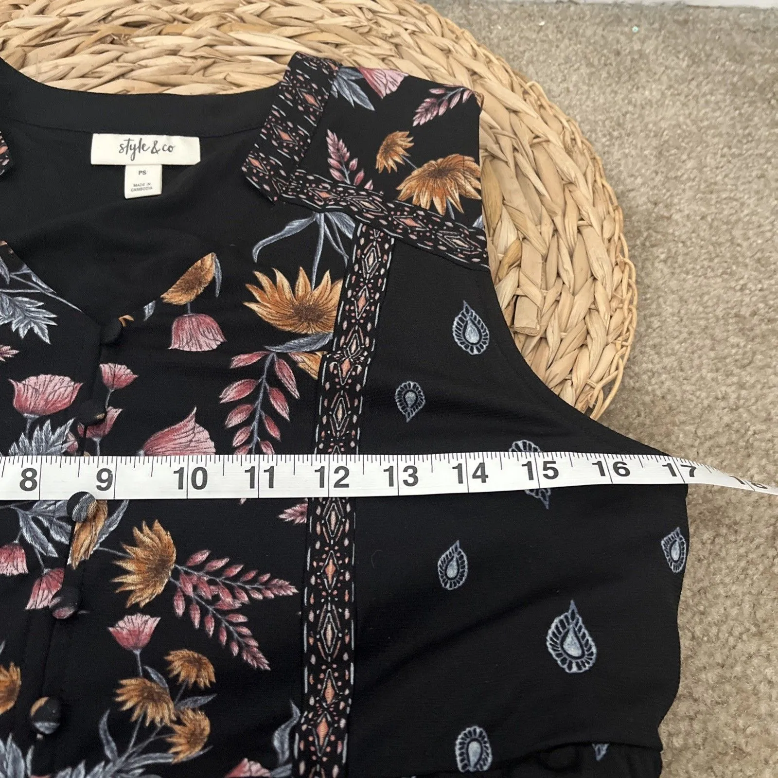 Style And Co Bohemian Dark Prairie Dress PS Midi Floral Navy Ranch Peasant New Black Size undefined - Image 11