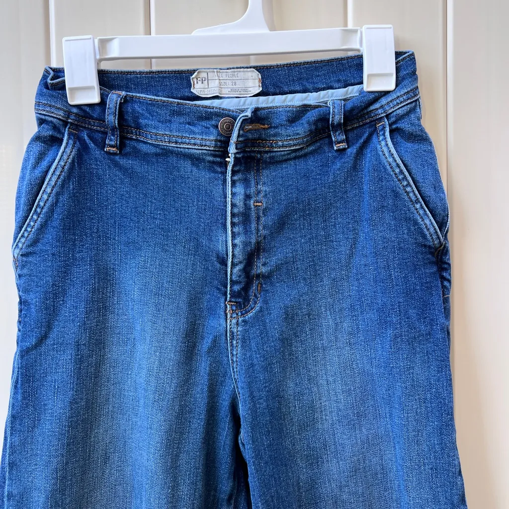 Free People High Rise‎ Wide Leg Blue Denim Cotton Blend Jeans sz 28 - Image 3