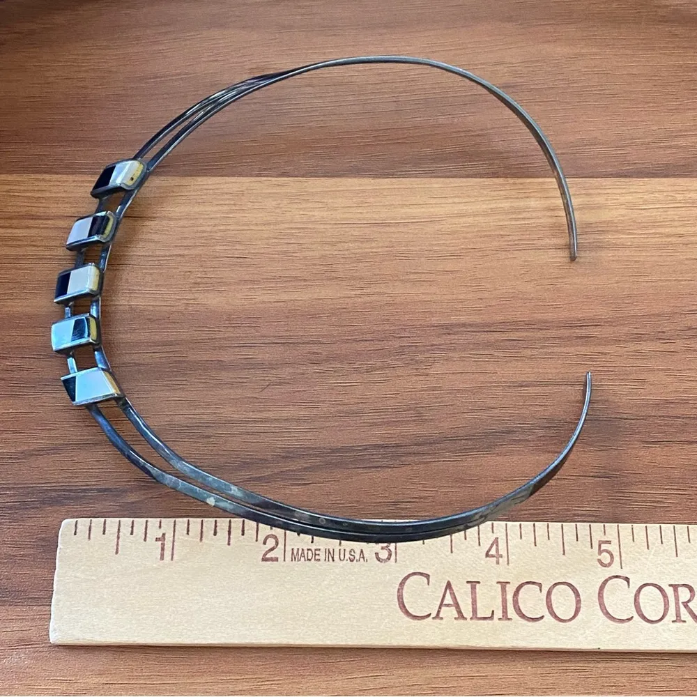 Sterling Silver 925 Gunmetal Onyx/Mother of Pearl Cuff Choker Collar Necklace - Image 10