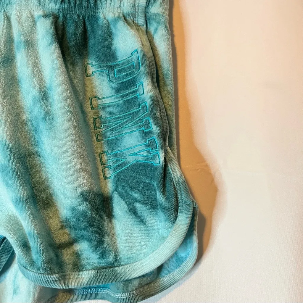 PINK Victoria's Secret Teal Tie-Dye Athletic Shorts - Image 3