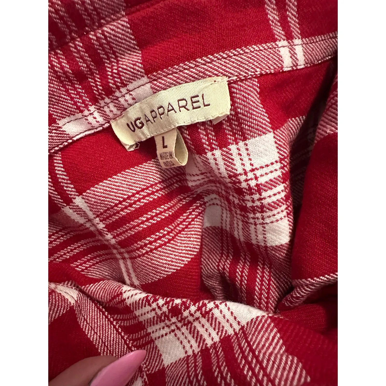 UG Apparel OU Sooners Women’s Plaid Flannel Shirt Red White Size Large - Image 6