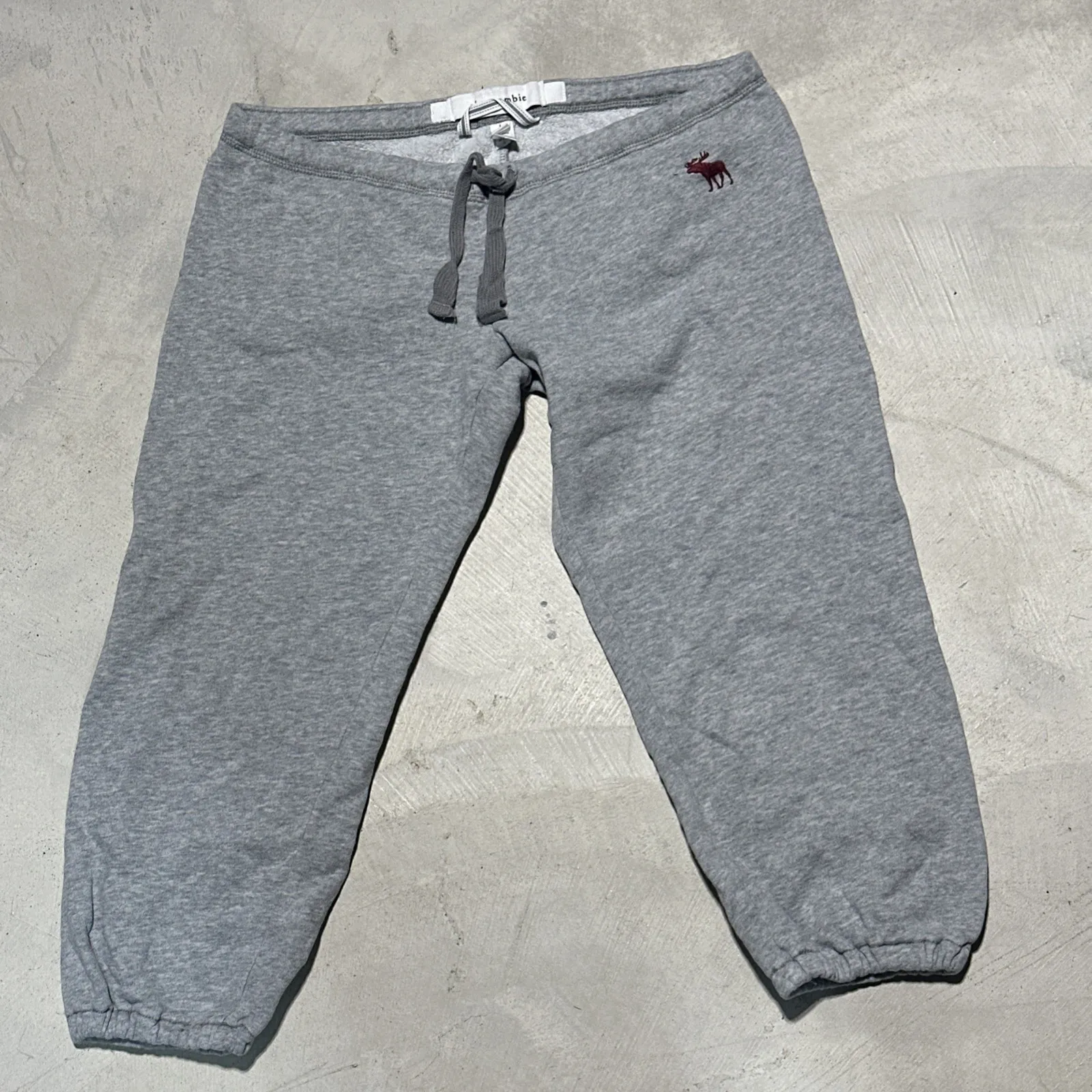 VTG Abercrombie Y2K Spell Out Sweat Pants Capri Womens SZ L Logo 2000s Grey - Image 7