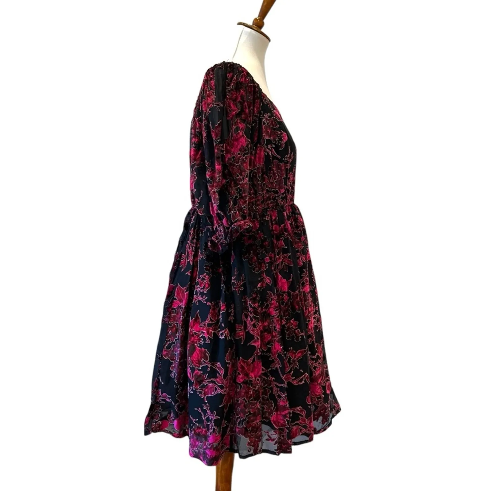 Torrid Cocktail Dress 16 Retro Plus Semi Formal Velvet Burnout Babydoll Swing - Image 9