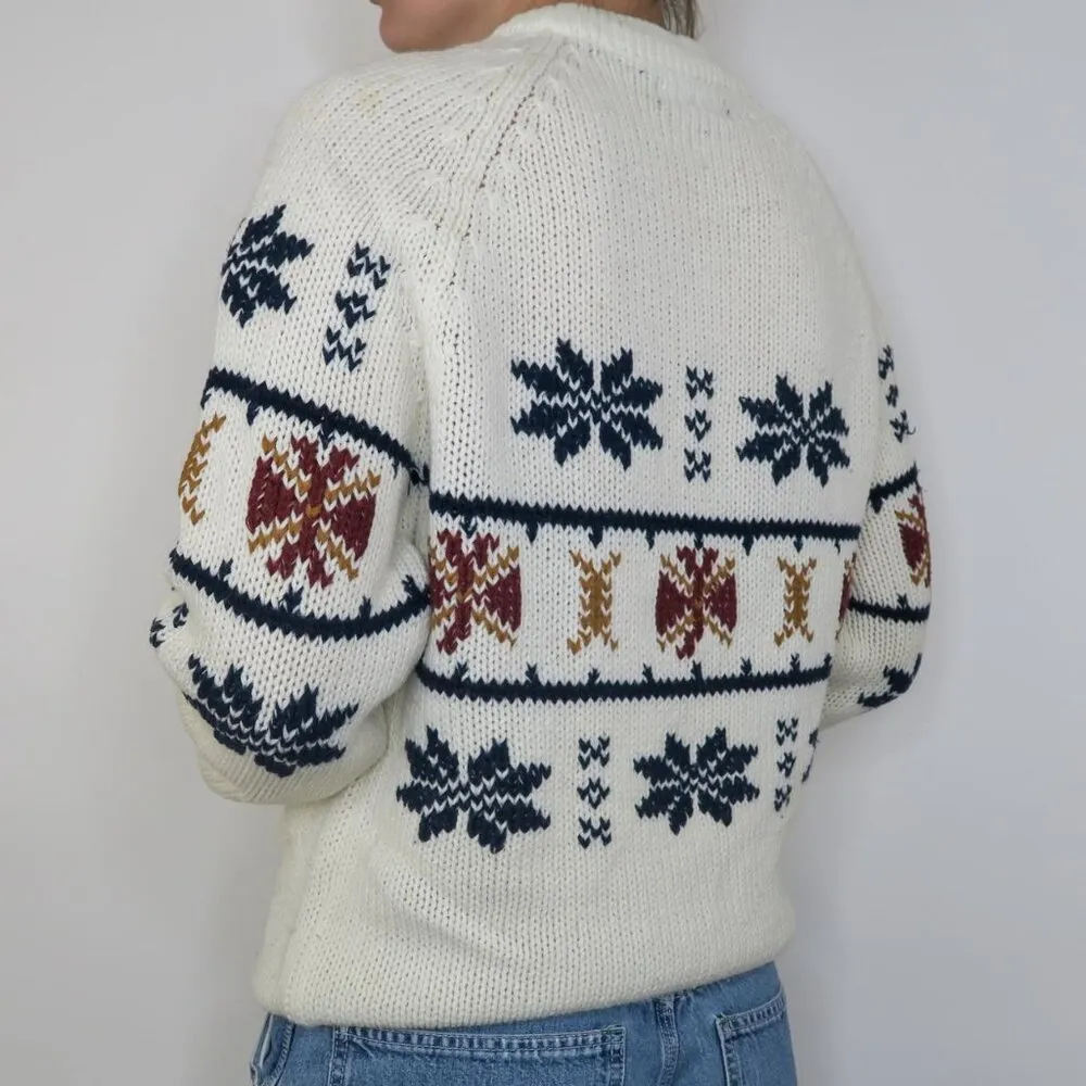 Vintage 70s Pierre Andre Fair Isle Christmas Sweater White Size L - Image 3