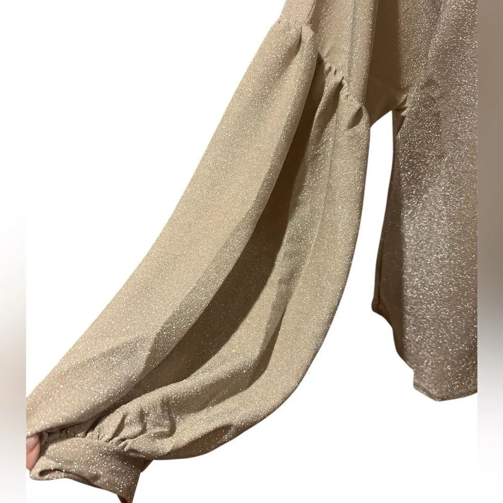 NWT Hayden women's long sleeve sparkle gold‎ top with balloon sleeves size small - Image 3