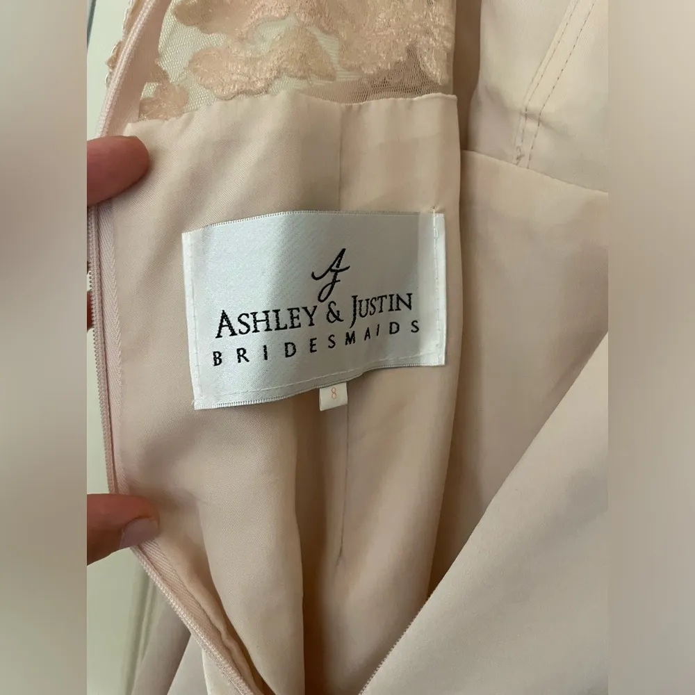 Ashley & Justin Blush Lace Off the Shoulder Bridesmaid Dress size 8 - Image 4