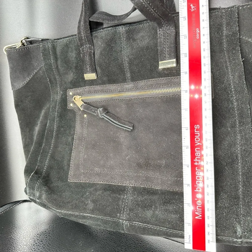 MNG Mango Black Suede Tote Crossbody Purse Bag Large 18x12” - Image 4