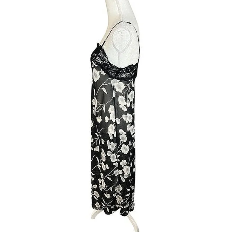 Y2K black floral slip dress lace sheer lingerie nightgown whimsigoth vintage - Image 4