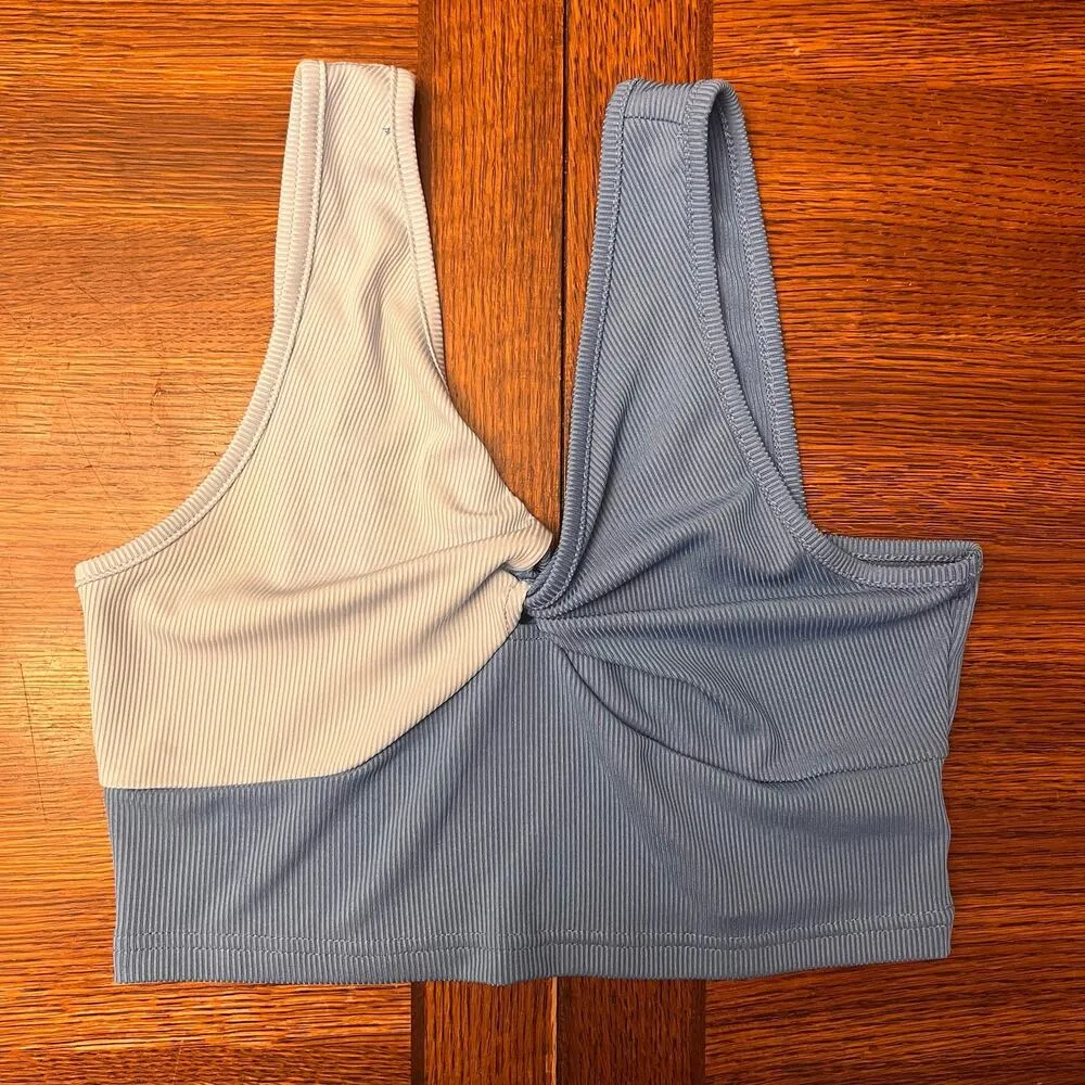 SHEIN Two Colored Blue White Twist Crop Top Sleeveless Medium - Image 3