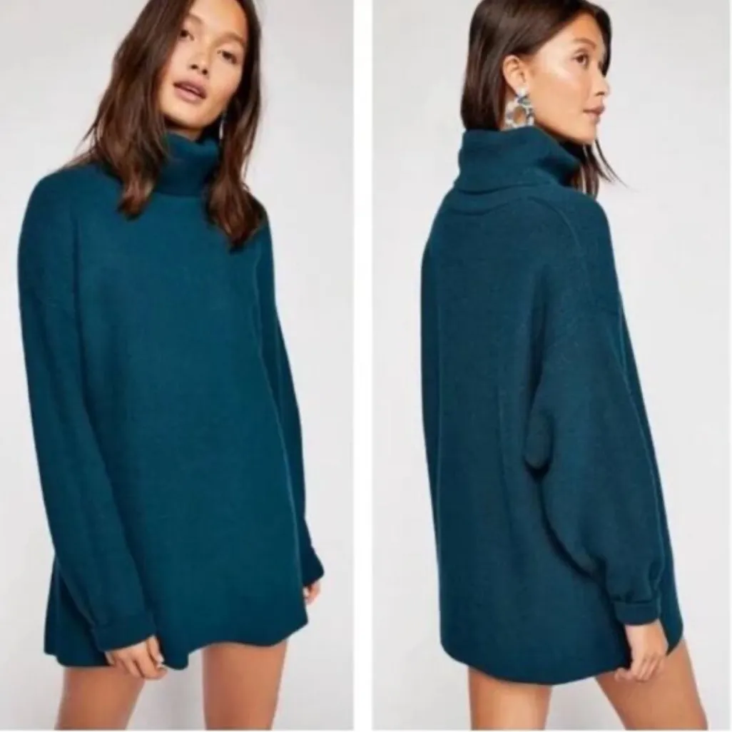nwt FREE PEOPLE softly structured oversized tunic turtleneck sweater deep jade - Image 2