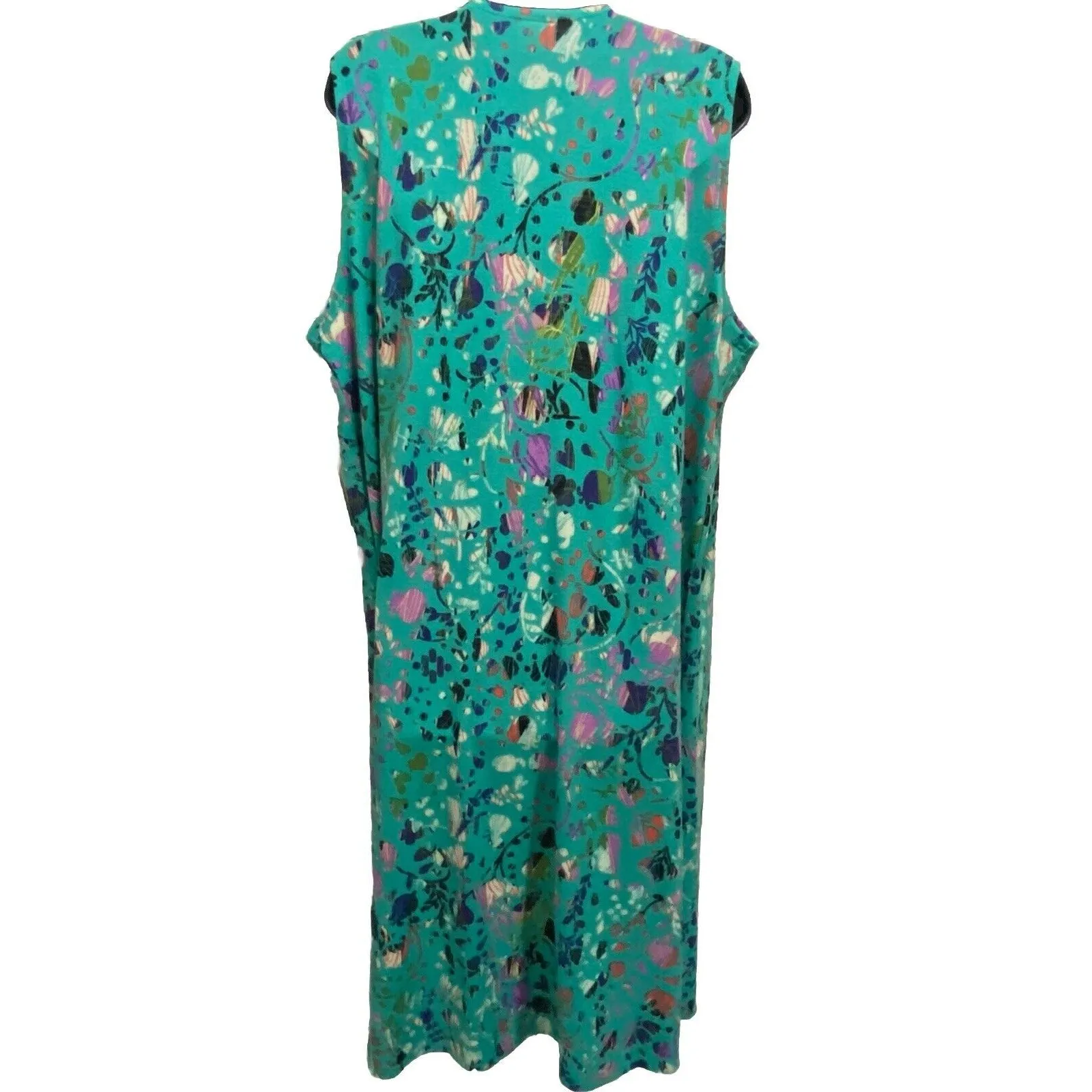 LulaRoe Turqoiuse‎ Heart Flower/Abstract Sleeveless Duster Size L Side Slit NWT - Image 4