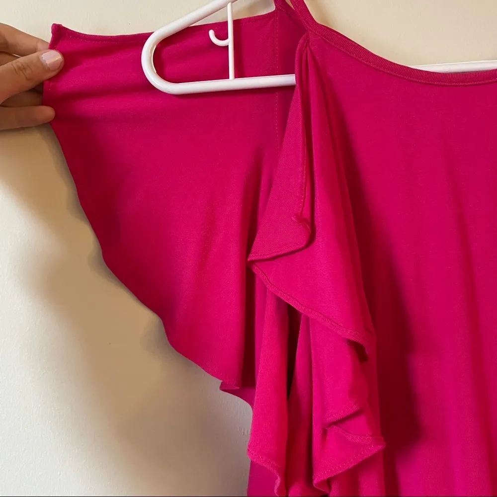 Ann Taylor hot pink flutter sleeve midi dress soft rayon women’s summer dress - Image 3